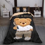 ست روتختی سه بعدی پارچه میکرو تنسل ترک یک نفره طرح تدی Teddy کد10006 - 4تکه